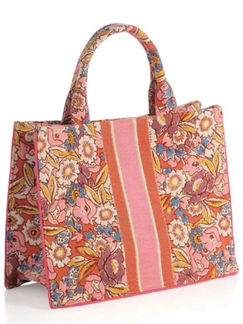 Shiraleah Floral Pink Stripe Tote Bag - Women's Handbag